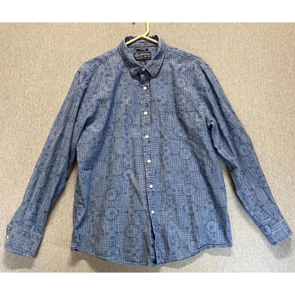 American Rag Shirt Mens XL Gray Blue Cotton Floral Button Up Casual Streetwear